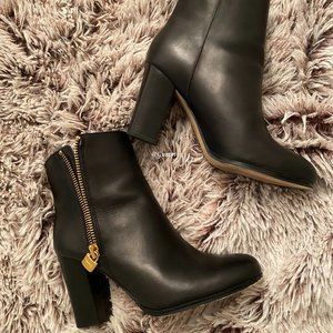 Black Leather Gold Lock Zipper Frenchie Booties